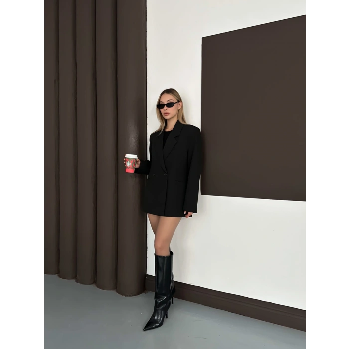 Kruvaze İçi Astarlı Blazer Ceket Siyah