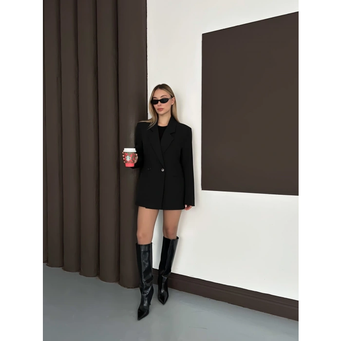 Kruvaze İçi Astarlı Blazer Ceket Siyah