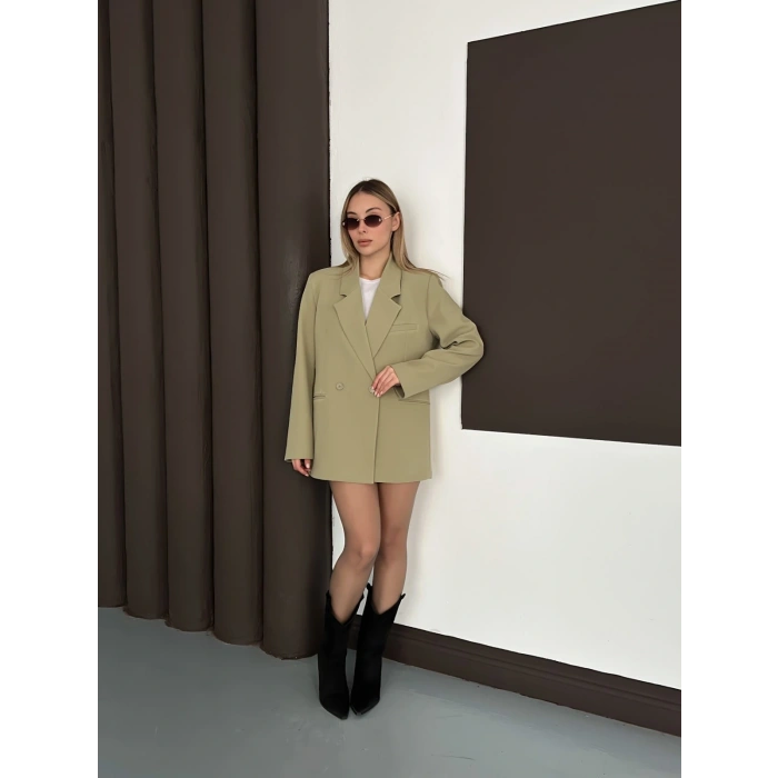 Kruvaze İçi Astarlı Blazer Ceket Yeşil