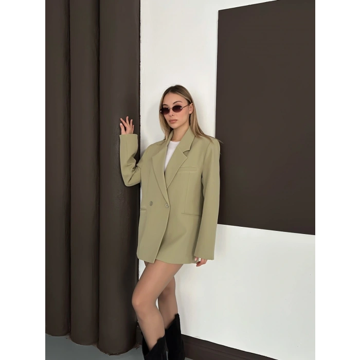 Kruvaze İçi Astarlı Blazer Ceket Yeşil