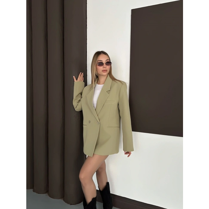 Kruvaze İçi Astarlı Blazer Ceket Yeşil