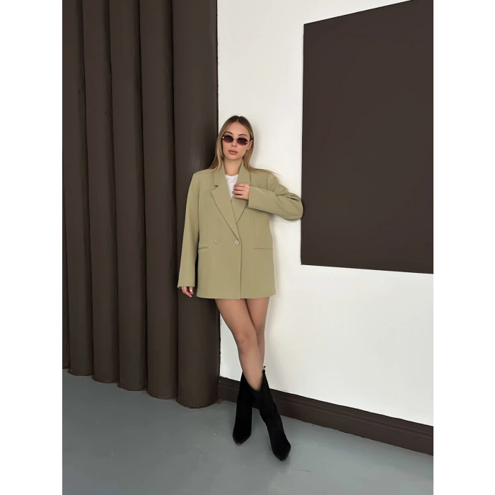 Kruvaze İçi Astarlı Blazer Ceket Yeşil