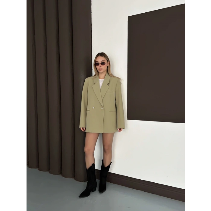 Kruvaze İçi Astarlı Blazer Ceket Yeşil