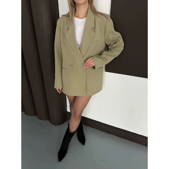 Kruvaze İçi Astarlı Blazer Ceket Yeşil