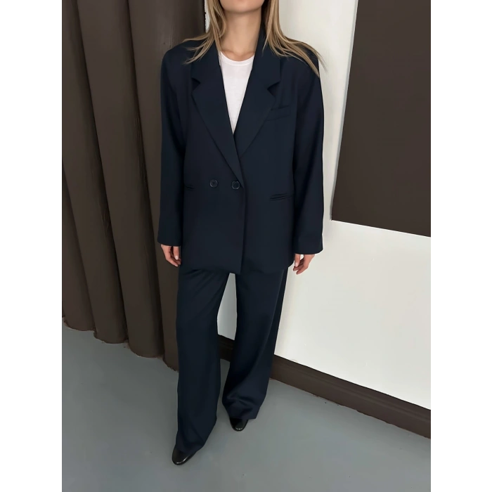 Kruvaze Yaka Ceket Pantolon Takım Lacivert