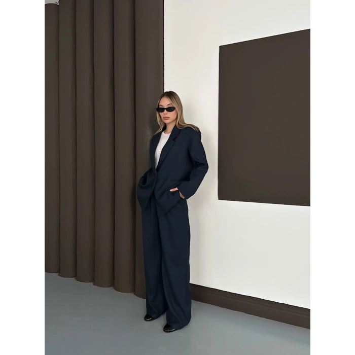 Kruvaze Yaka Ceket Pantolon Takım Lacivert