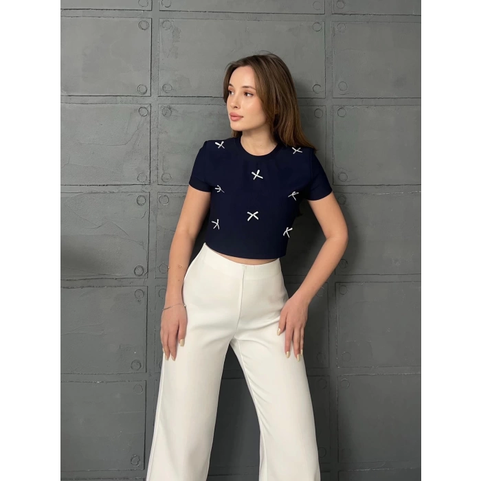 Kurdale Detaylı Crop Lacivert