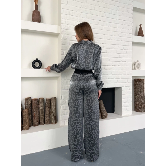 Leopar Desenli İki Takım Antrasit
