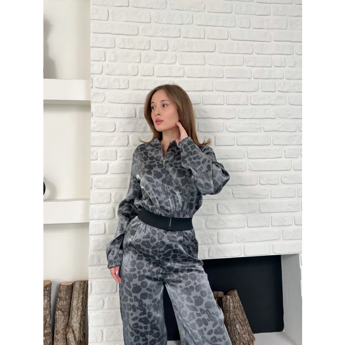 Leopar Desenli İki Takım Antrasit