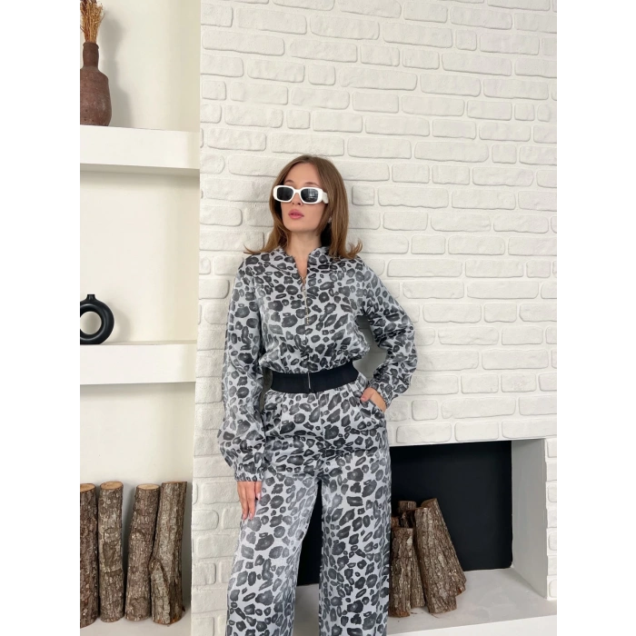 Leopar Desenli İki Takım Gri
