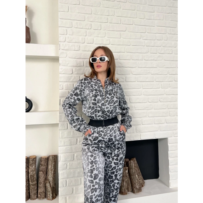Leopar Desenli İki Takım Gri