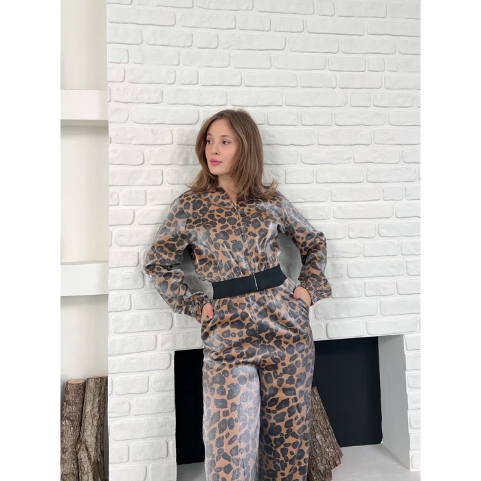 Leopar Desenli İki Takım Kahverengi
