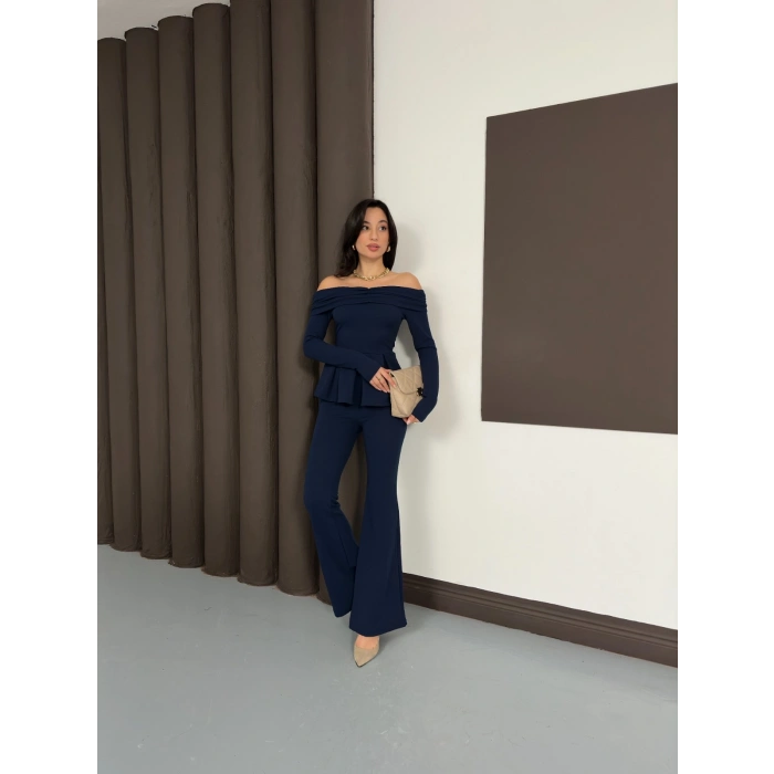 Madonna Yaka Pantolonlu Takım Lacivert