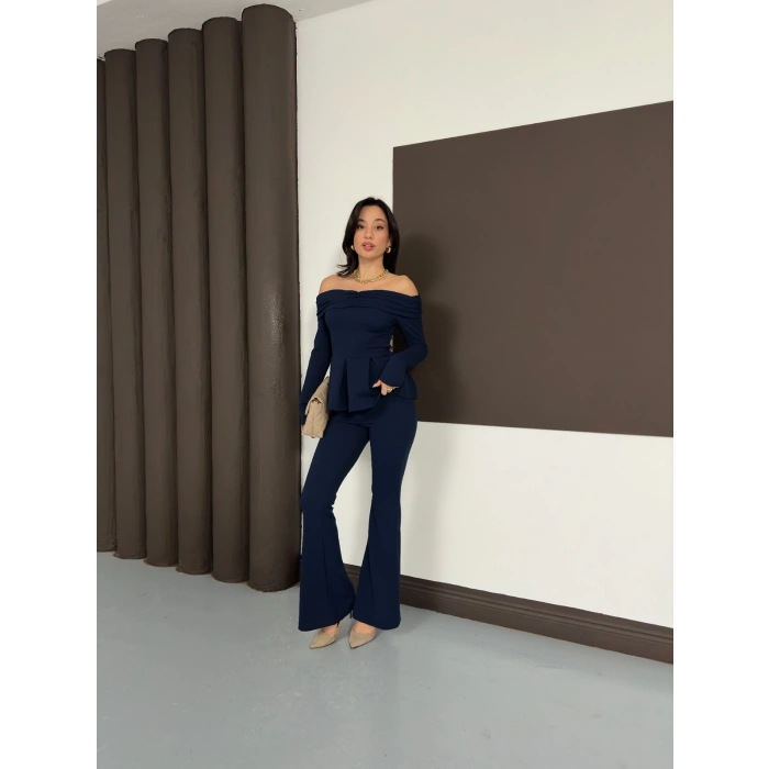 Madonna Yaka Pantolonlu Takım Lacivert