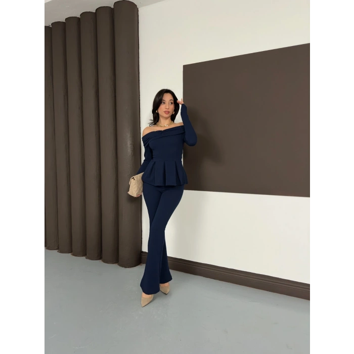 Madonna Yaka Pantolonlu Takım Lacivert