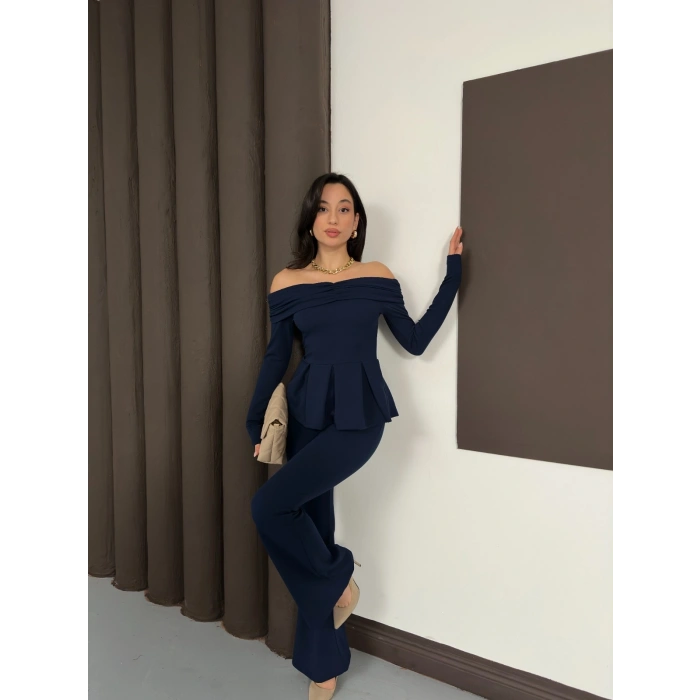 Madonna Yaka Pantolonlu Takım Lacivert