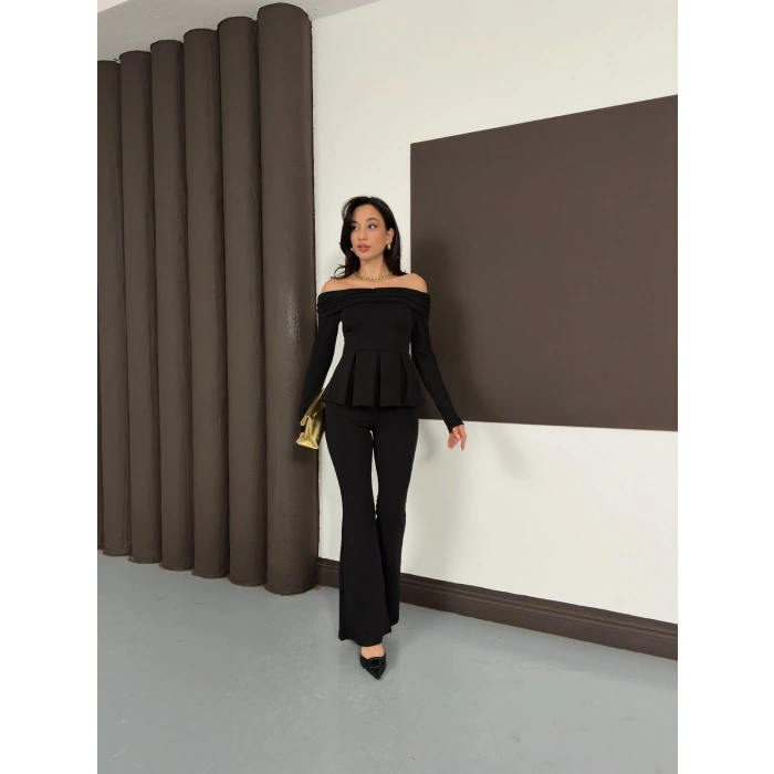 Madonna Yaka Pantolonlu Takım Siyah