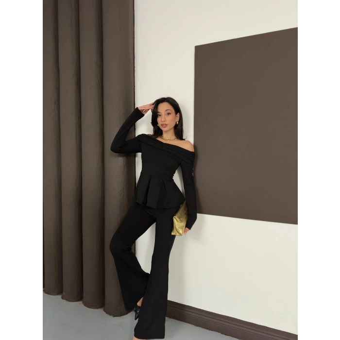 Madonna Yaka Pantolonlu Takım Siyah