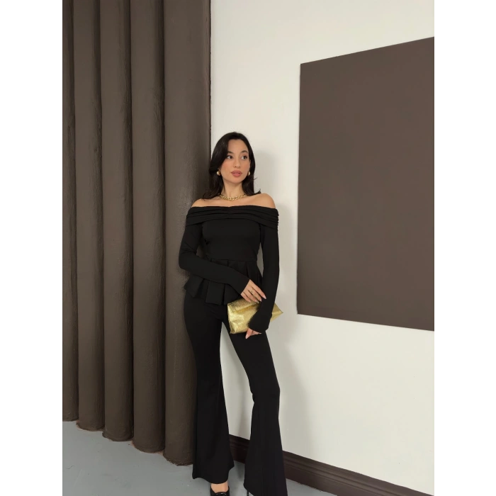 Madonna Yaka Pantolonlu Takım Siyah