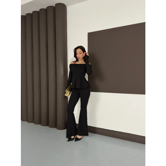 Madonna Yaka Pantolonlu Takım Siyah