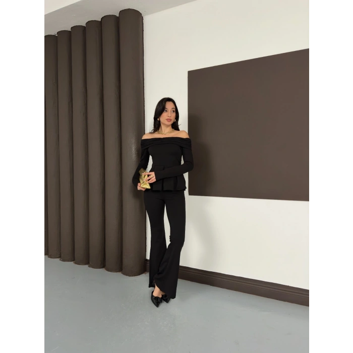 Madonna Yaka Pantolonlu Takım Siyah