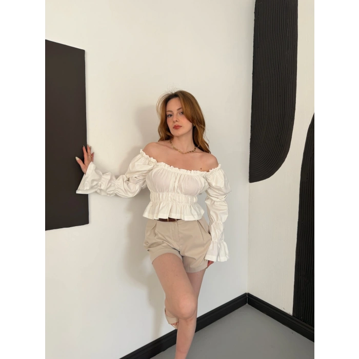 Madonna Yaka Poplin Kumaş Bluz Beyaz
