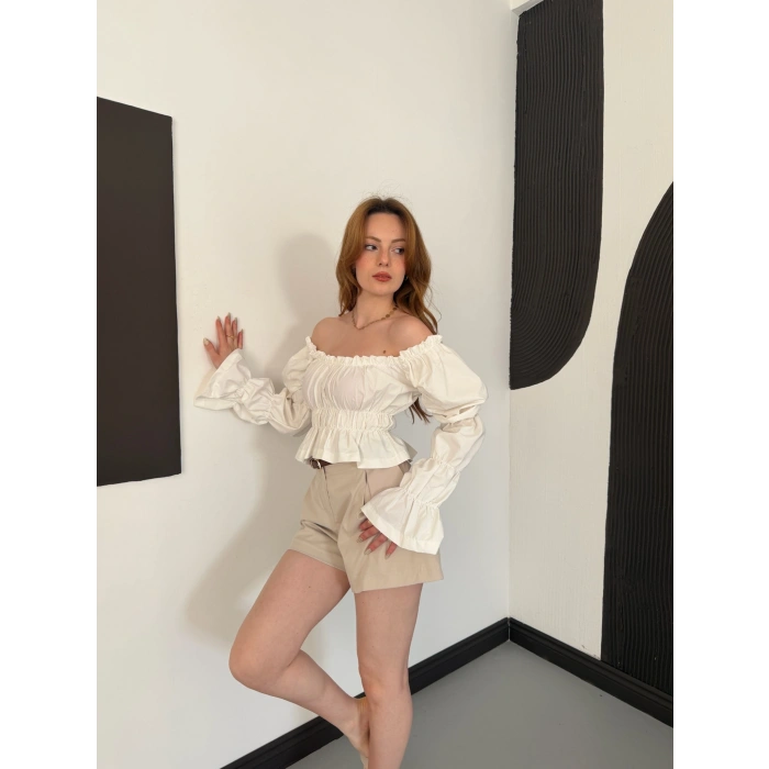 Madonna Yaka Poplin Kumaş Bluz Beyaz