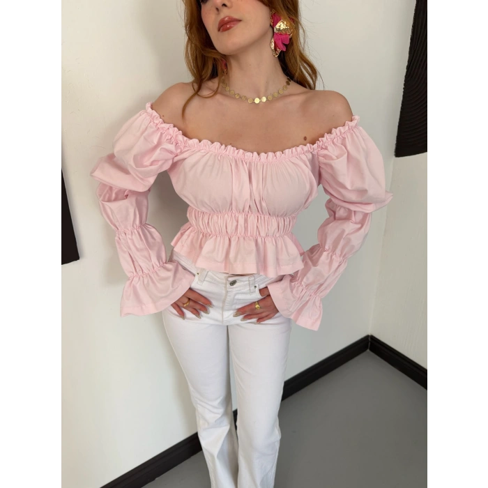 Madonna Yaka Poplin Kumaş Bluz Pembe