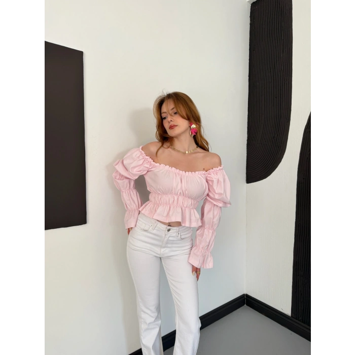 Madonna Yaka Poplin Kumaş Bluz Pembe