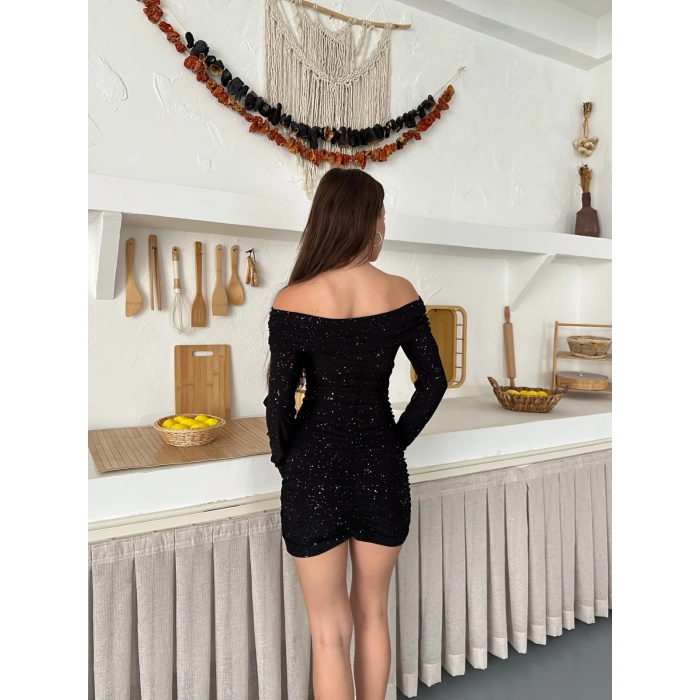 Madonna Yaka Simli Mini Elbise Siyah