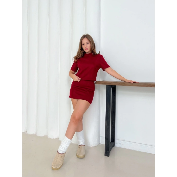 Mini Etekli Nubuk Takım Bordo