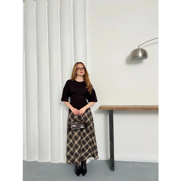 Minimal Kesim Arka Ayarlanabilir İP Detaylı Bluz Acı Kahve