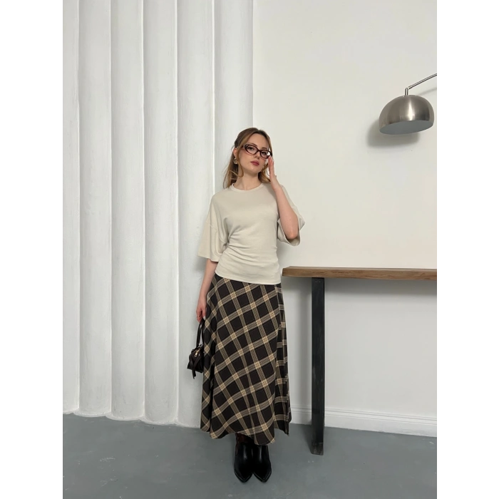 Minimal Kesim Arka Ayarlanabilir İP Detaylı Bluz Bej