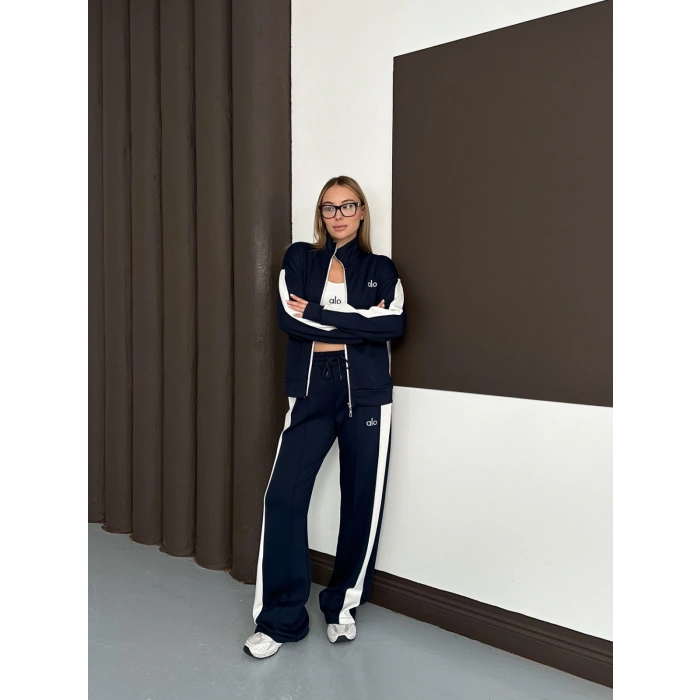 Modal Kumaş Şerit Detaylı Üçlü Set Takım Lacivert