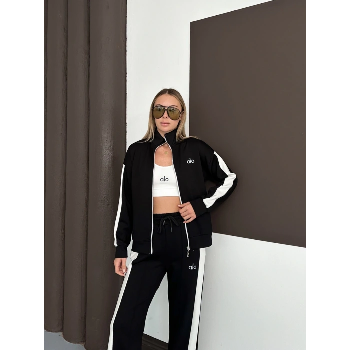 Modal Kumaş Şerit Detaylı Üçlü Set Takım Siyah