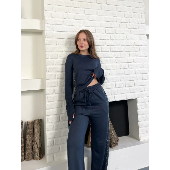 Modal Kumaş Taş Detay Takım Antrasit