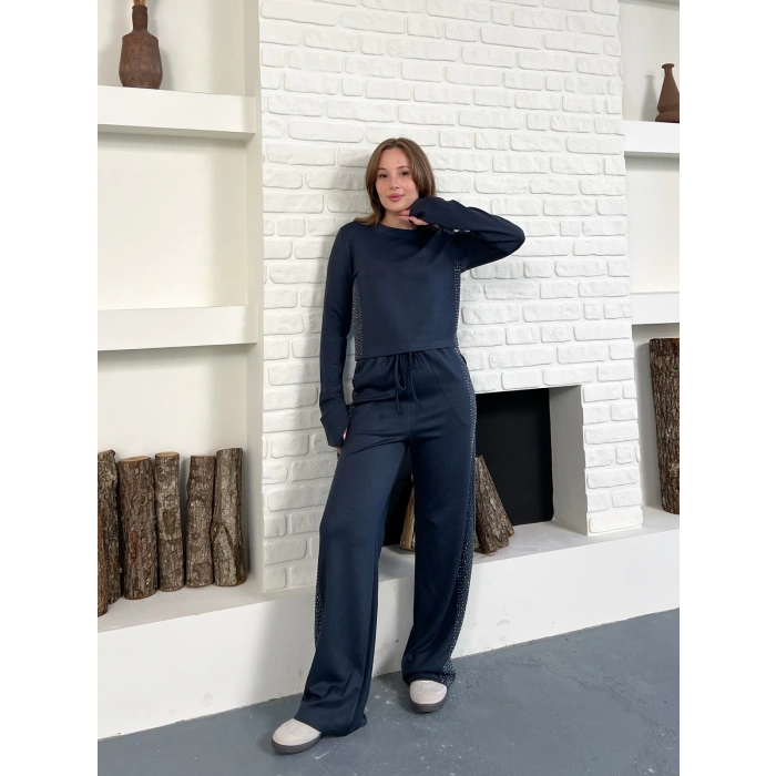 Modal Kumaş Taş Detay Takım Antrasit