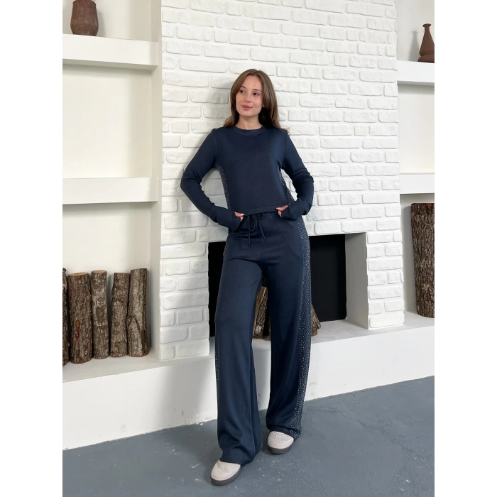 Modal Kumaş Taş Detay Takım Antrasit