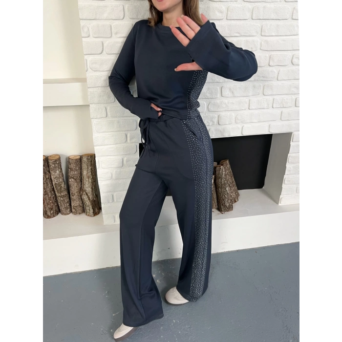 Modal Kumaş Taş Detay Takım Antrasit