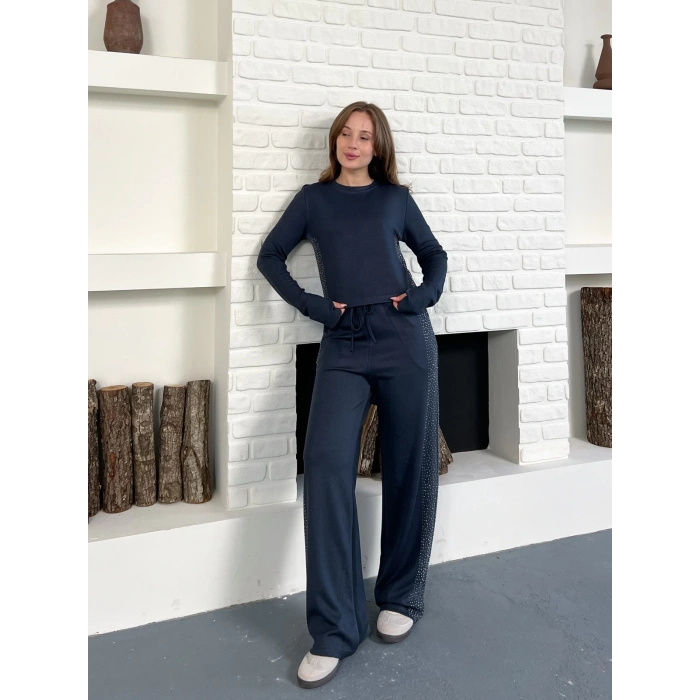 Modal Kumaş Taş Detay Takım Antrasit