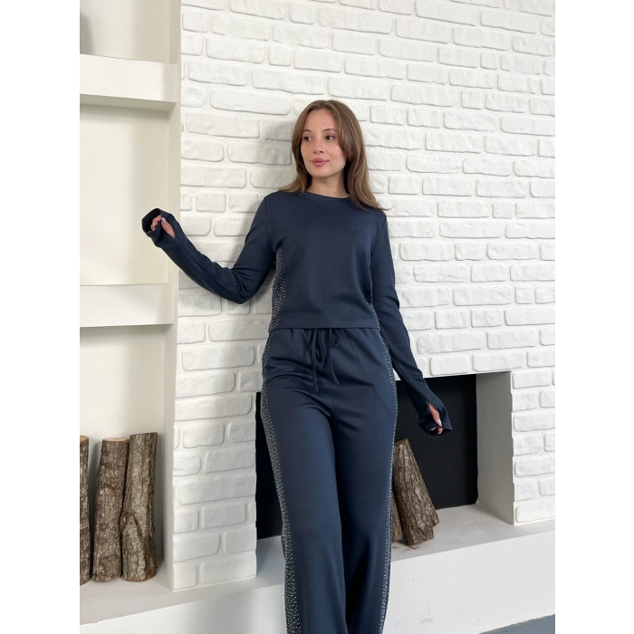 Modal Kumaş Taş Detay Takım Antrasit