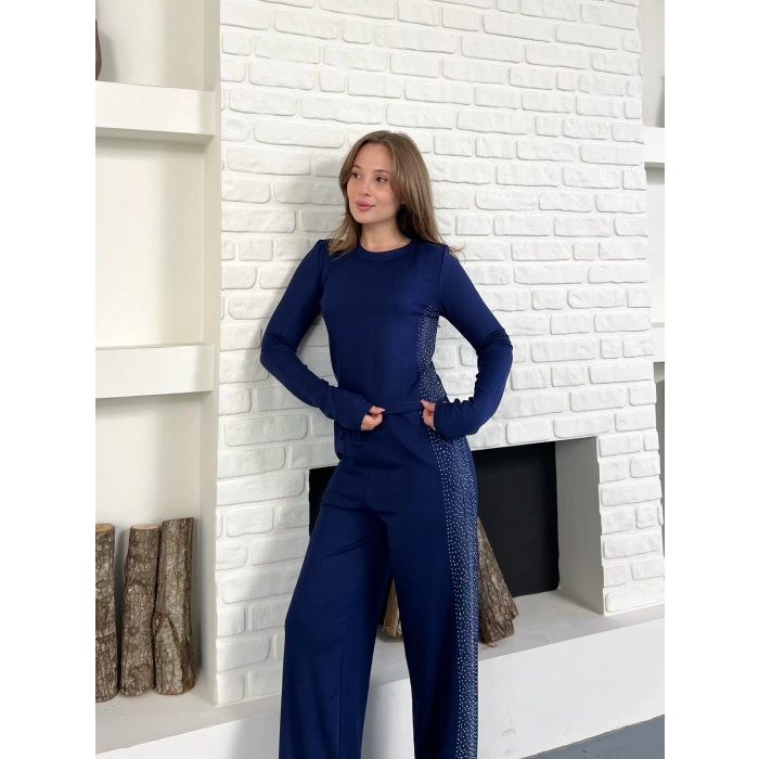 Modal Kumaş Taş Detay Takım Lacivert