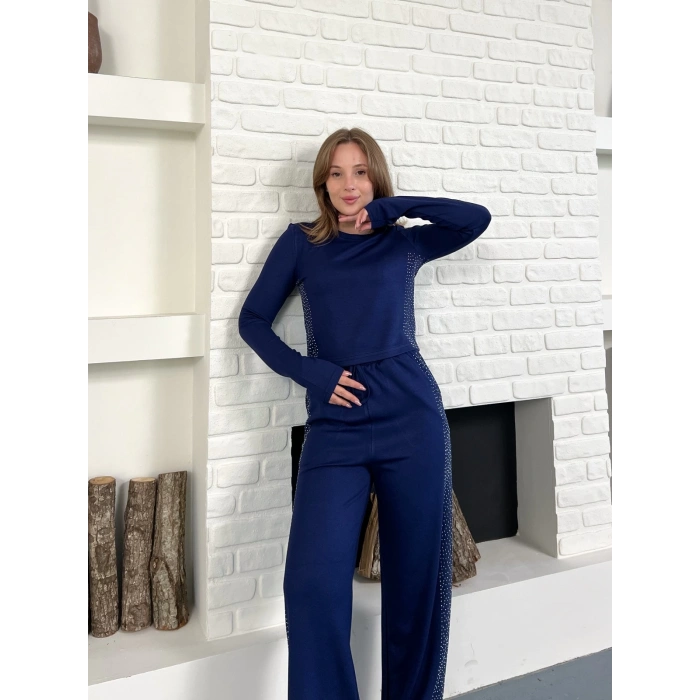 Modal Kumaş Taş Detay Takım Lacivert