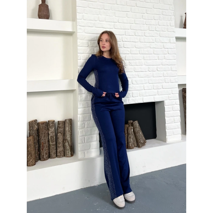 Modal Kumaş Taş Detay Takım Lacivert