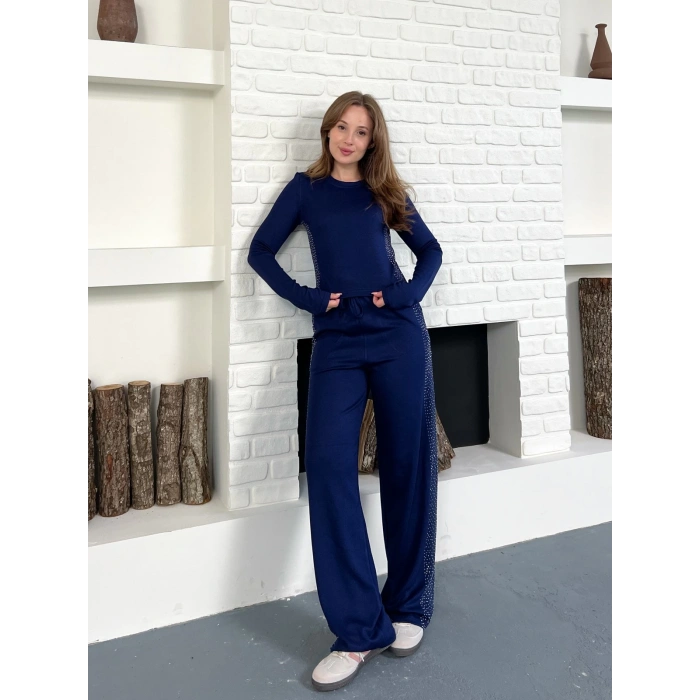 Modal Kumaş Taş Detay Takım Lacivert