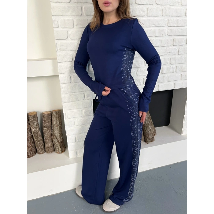 Modal Kumaş Taş Detay Takım Lacivert