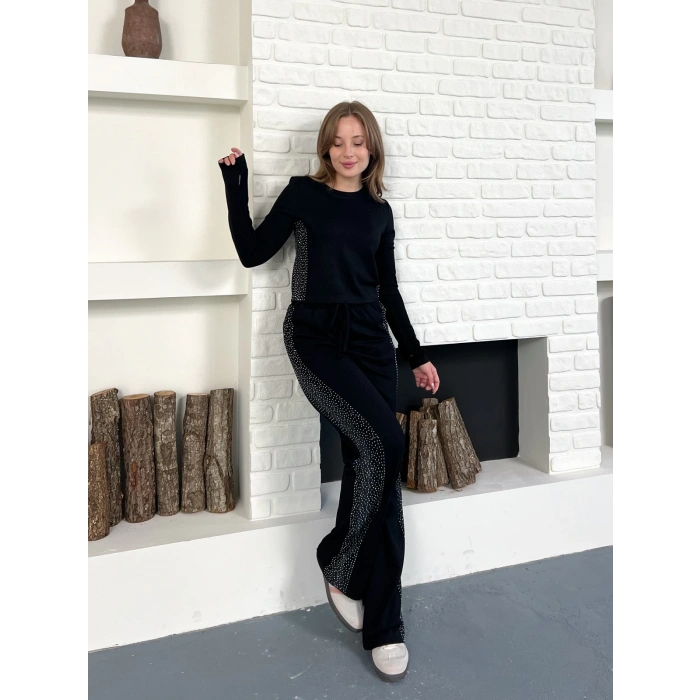 Modal Kumaş Taş Detay Takım Siyah