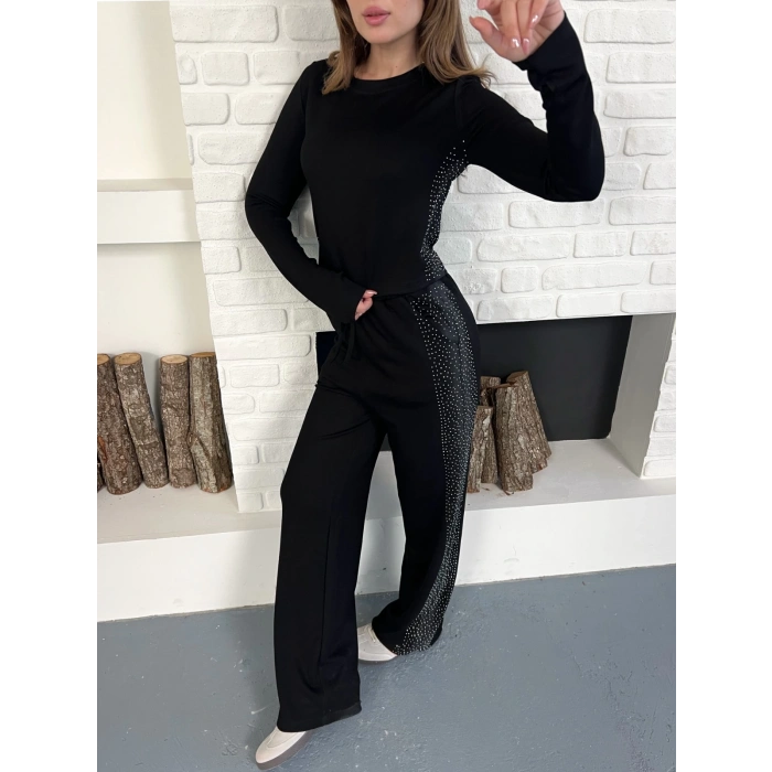 Modal Kumaş Taş Detay Takım Siyah