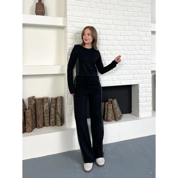 Modal Kumaş Taş Detay Takım Siyah