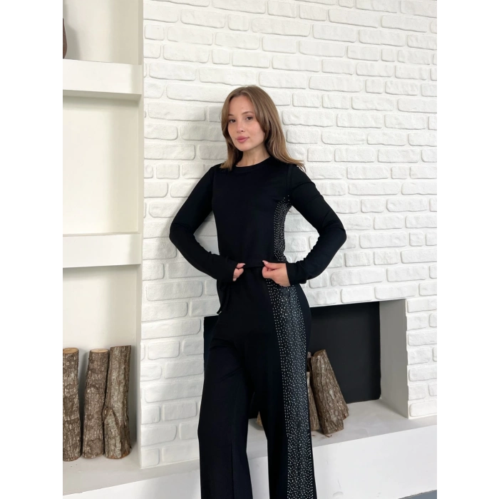 Modal Kumaş Taş Detay Takım Siyah